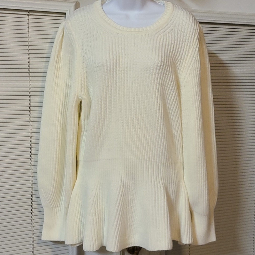 Cream Ribbed Knit Sweater